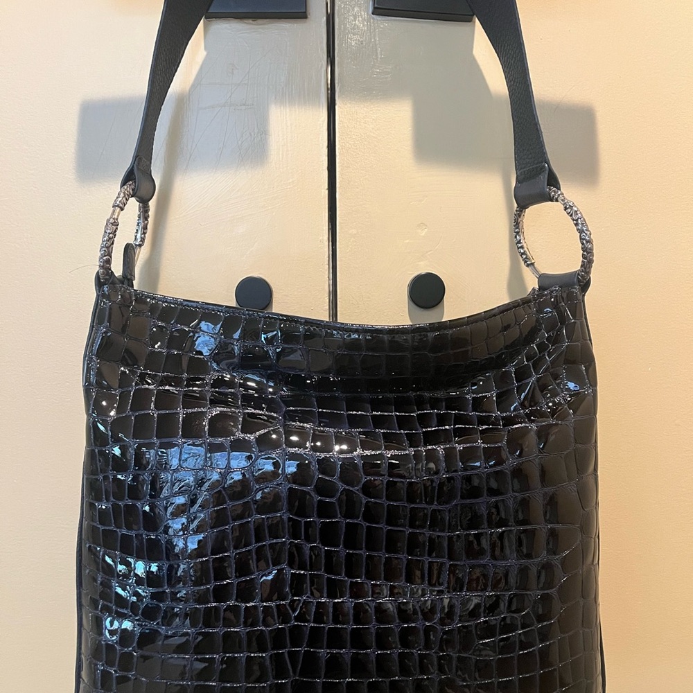 Brighton Black Crocodile-Embossed Shoulder Bag